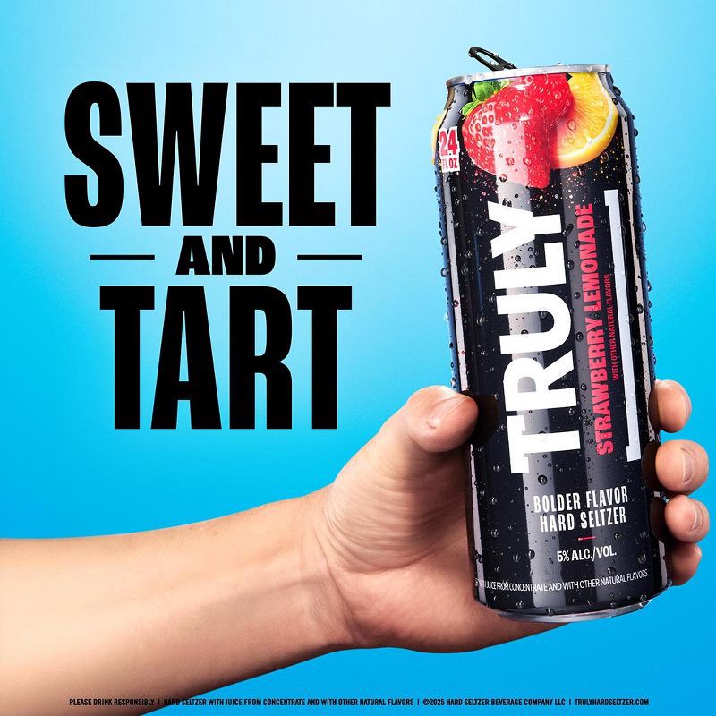 slide 2 of 6, Truly Spiked & Sparkling Truly Strawberry Lemonade Hard Seltzer - 24 fl oz Can, 24 fl oz