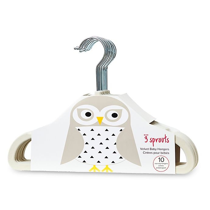 slide 1 of 1, 3 Sprouts Owl Flocked Children's Hangers - Ivory, 10 ct