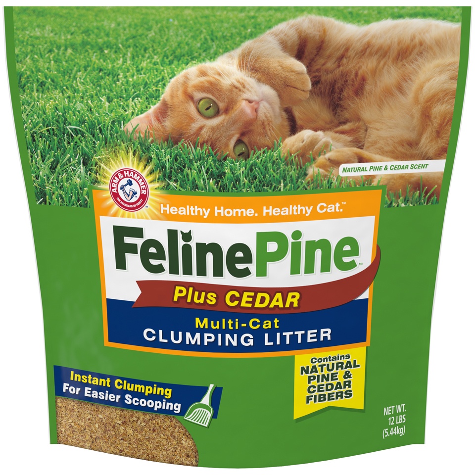 slide 1 of 4, Feline Pine Plus Cedar Natural Clumping Litter, 12 lb