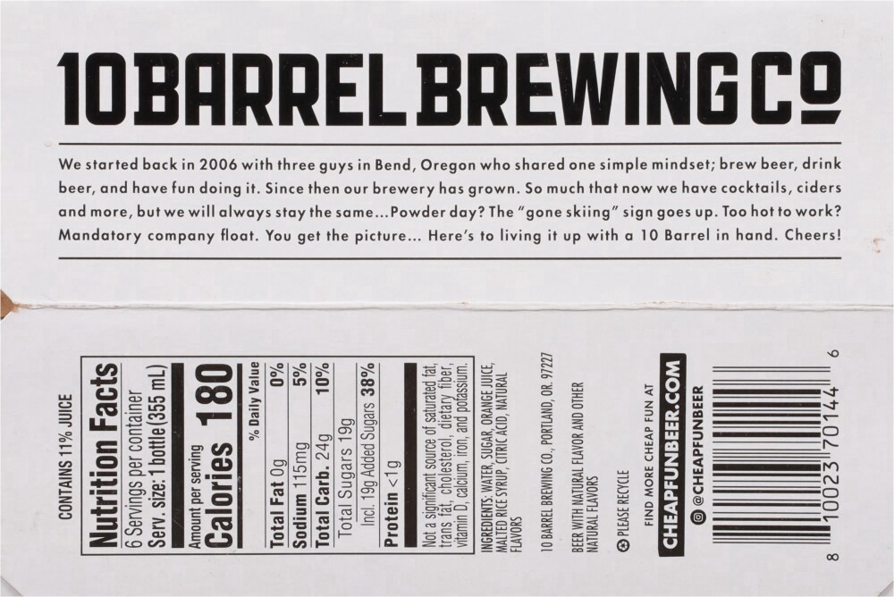 slide 2 of 4, 10 Barrel Brewing Co. Pub Ice Screwdriver Beer 6 - 12 fl oz Bottles, 6 ct; 12 oz