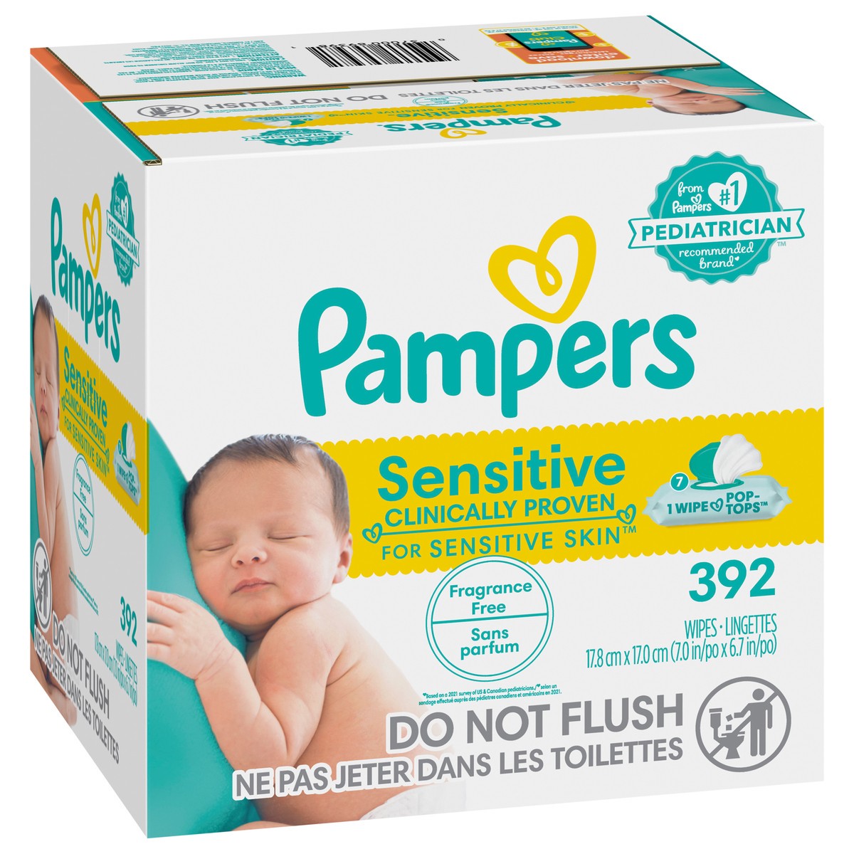 slide 2 of 4, Pampers Baby Wipes Sensitive Perfume Free 7X Pop-Top Packs 392 Count, 392 ct