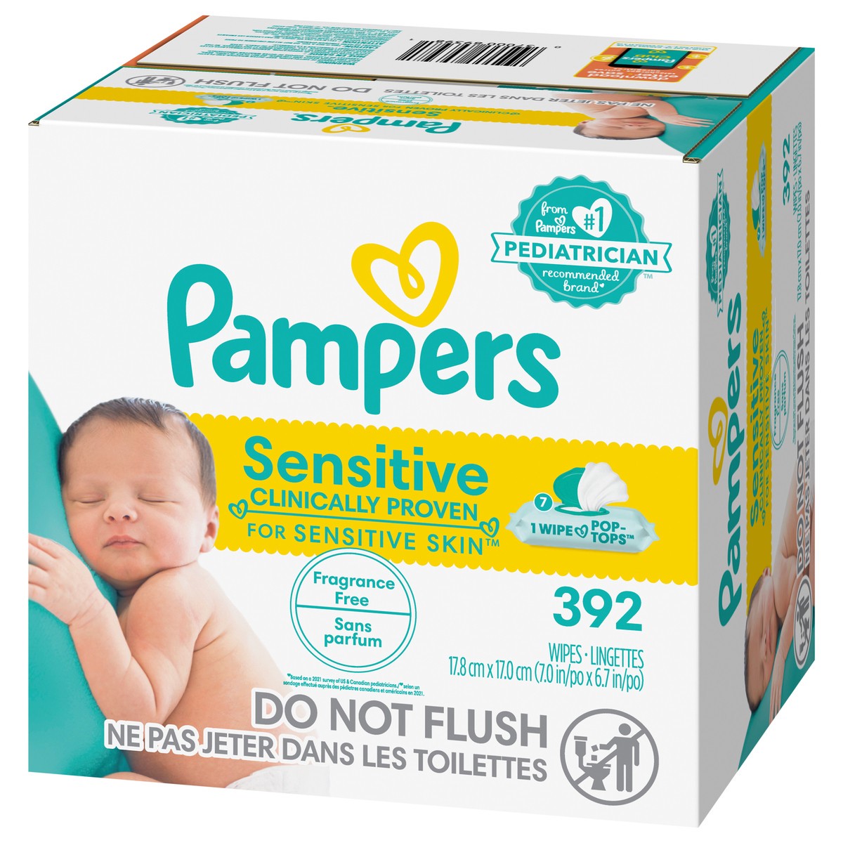 slide 2 of 4, Pampers Baby Wipes Sensitive Perfume Free 7X Pop-Top Packs 392 Count, 392 ct