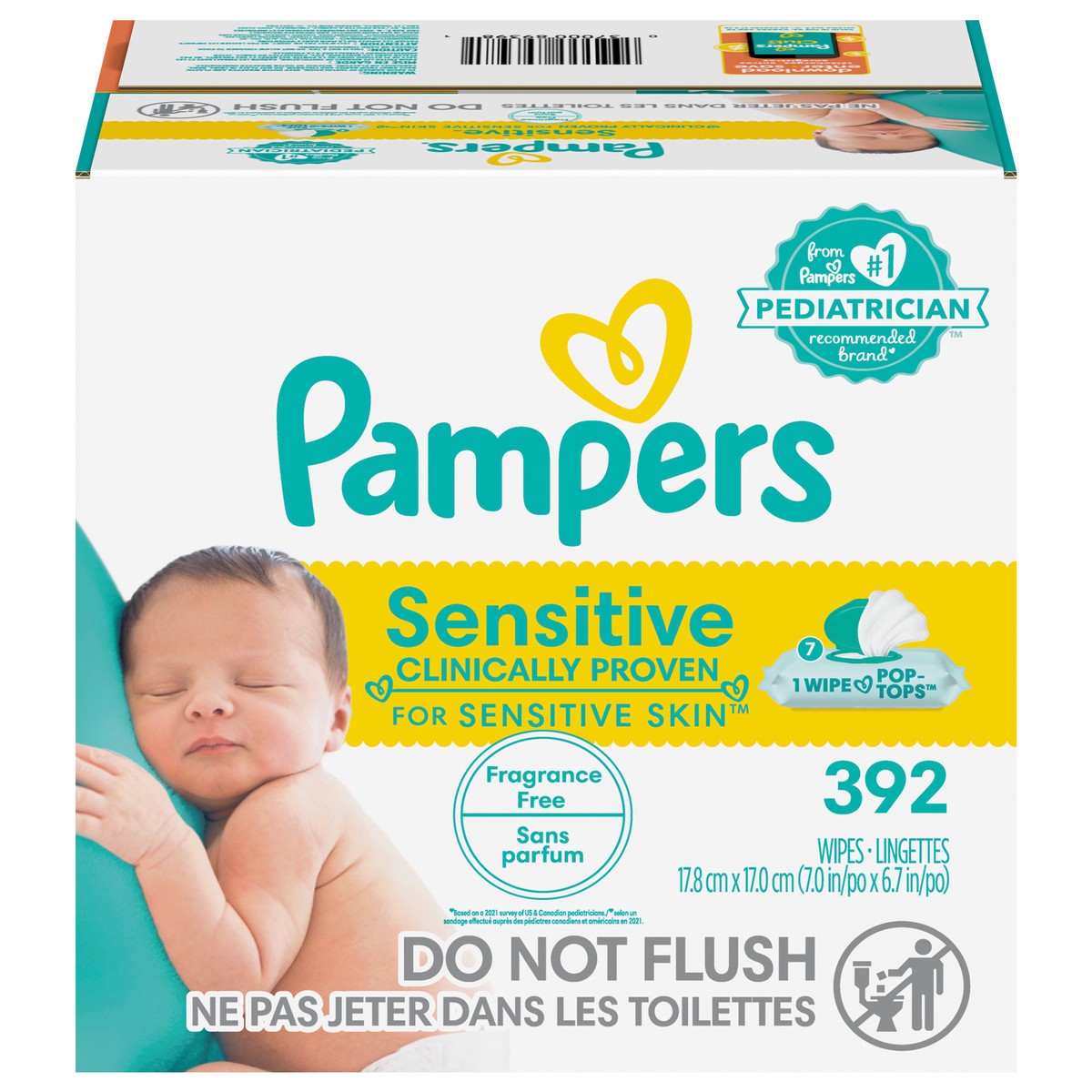 slide 1 of 4, Pampers Baby Wipes Sensitive Perfume Free 7X Pop-Top Packs 392 Count, 392 ct