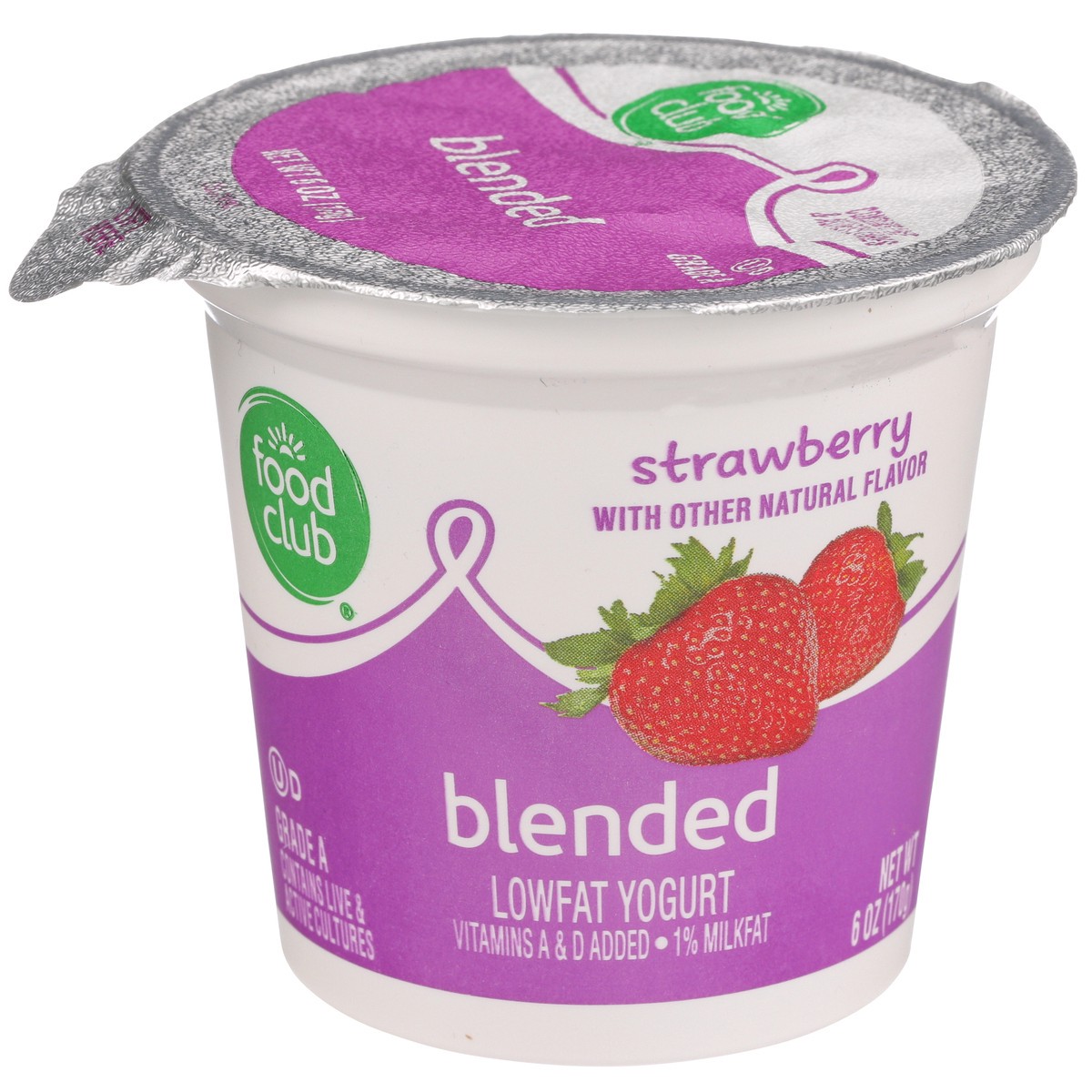 slide 1 of 9, Food Club Strawberry Blended Lowfat Yogurt, 6 oz