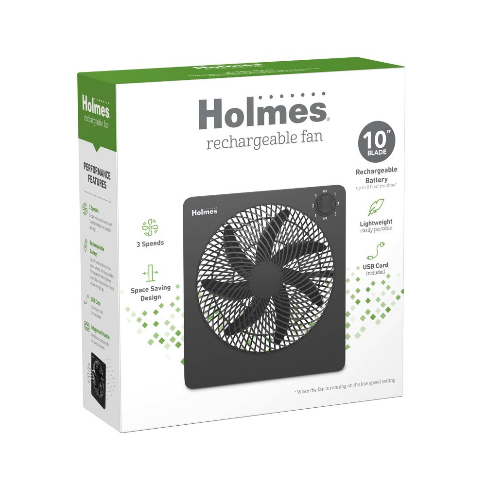 slide 2 of 11, Holmes 10" 3-Speed Rechargeable Battery Portable Fan - Black, 1 ct