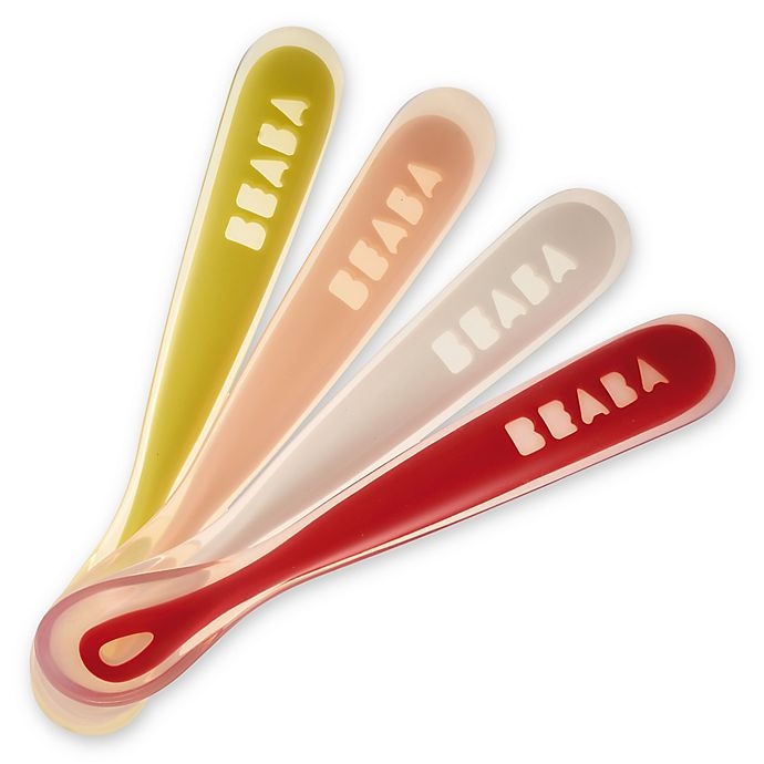 slide 1 of 4, BÉABA First Stage Silicone Baby Spoons - Neon, 4 ct