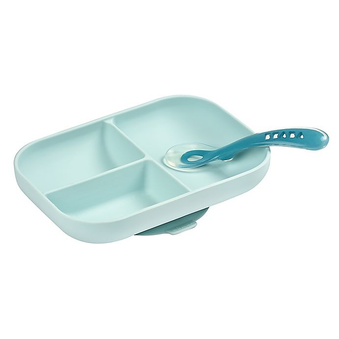 slide 3 of 5, BÉABA Silicone Suction Meal Set - Sky Blue, 2 ct