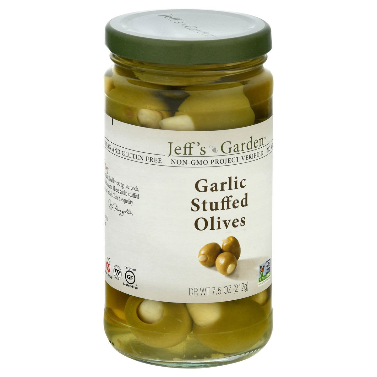 slide 2 of 9, Jeff's Garden Jeff's Naturals Garlic Stuffed Olives, 7.5 oz