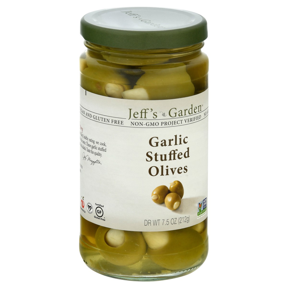 slide 9 of 9, Jeff's Garden Garlic Stuffed Olives, 7.5 oz Dr. Wt., 7.5 oz