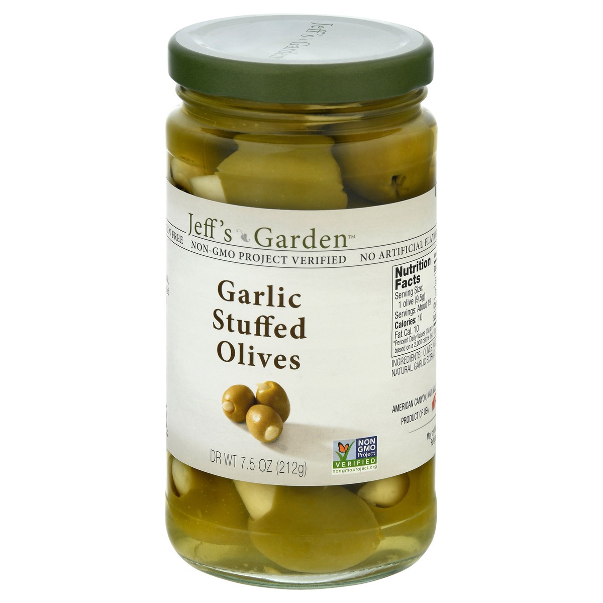 slide 3 of 9, Jeff's Garden Jeff's Naturals Garlic Stuffed Olives, 7.5 oz