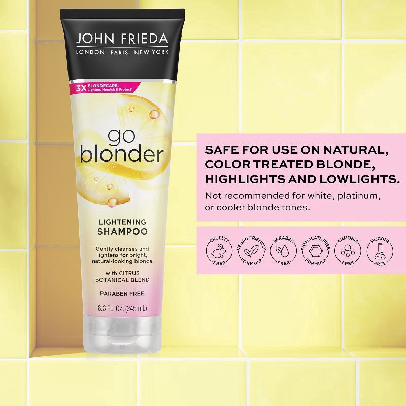 slide 8 of 11, John Frieda Go Blonder Lightening Shampoo for Blonde Color-Treated Hair, Vegan Friendly, 8.3 Oz, 8.30 fl. oz