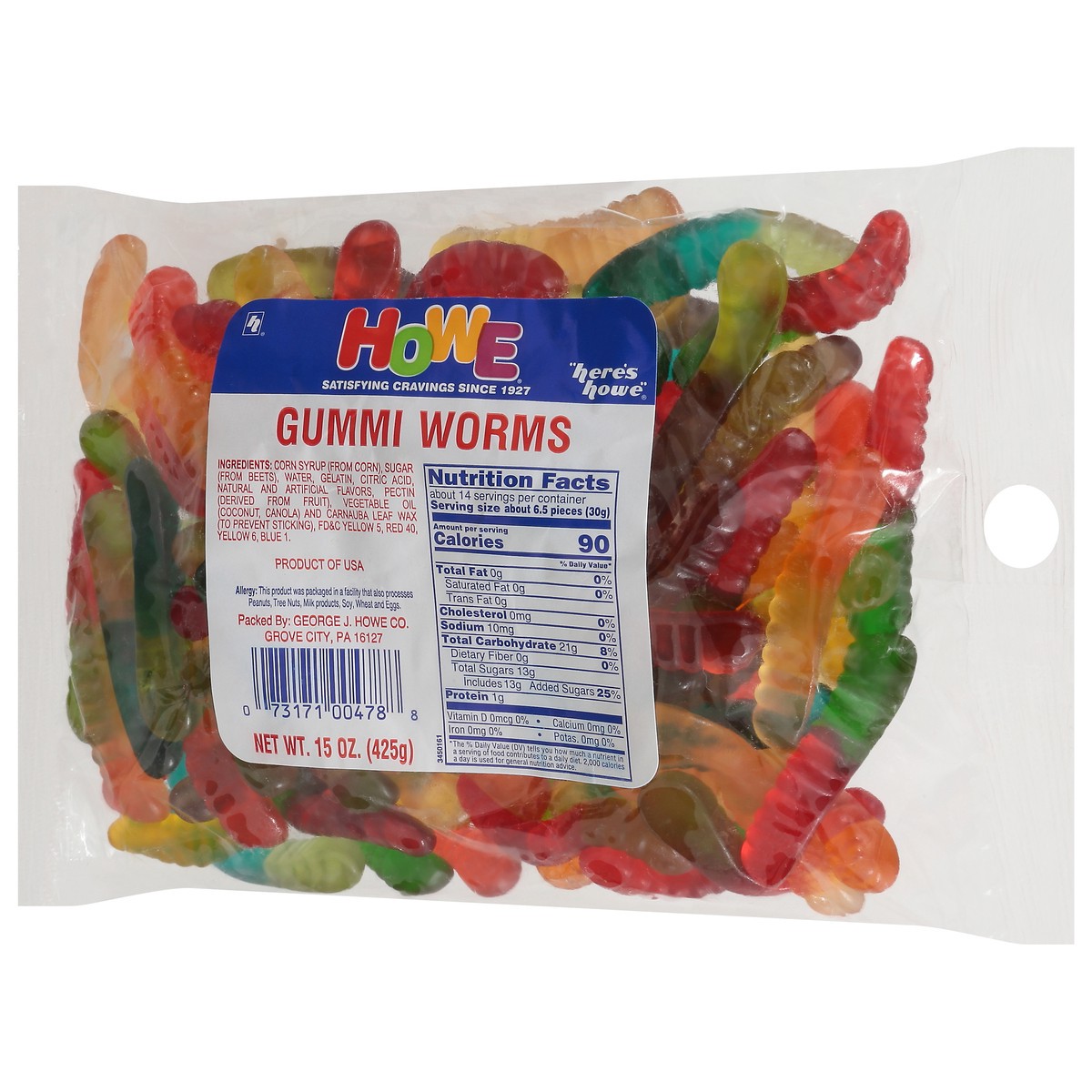 slide 9 of 9, Howe Gummy Worms, 15 oz