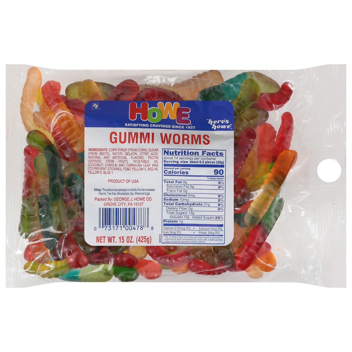 slide 1 of 9, Howe Gummy Worms, 15 oz