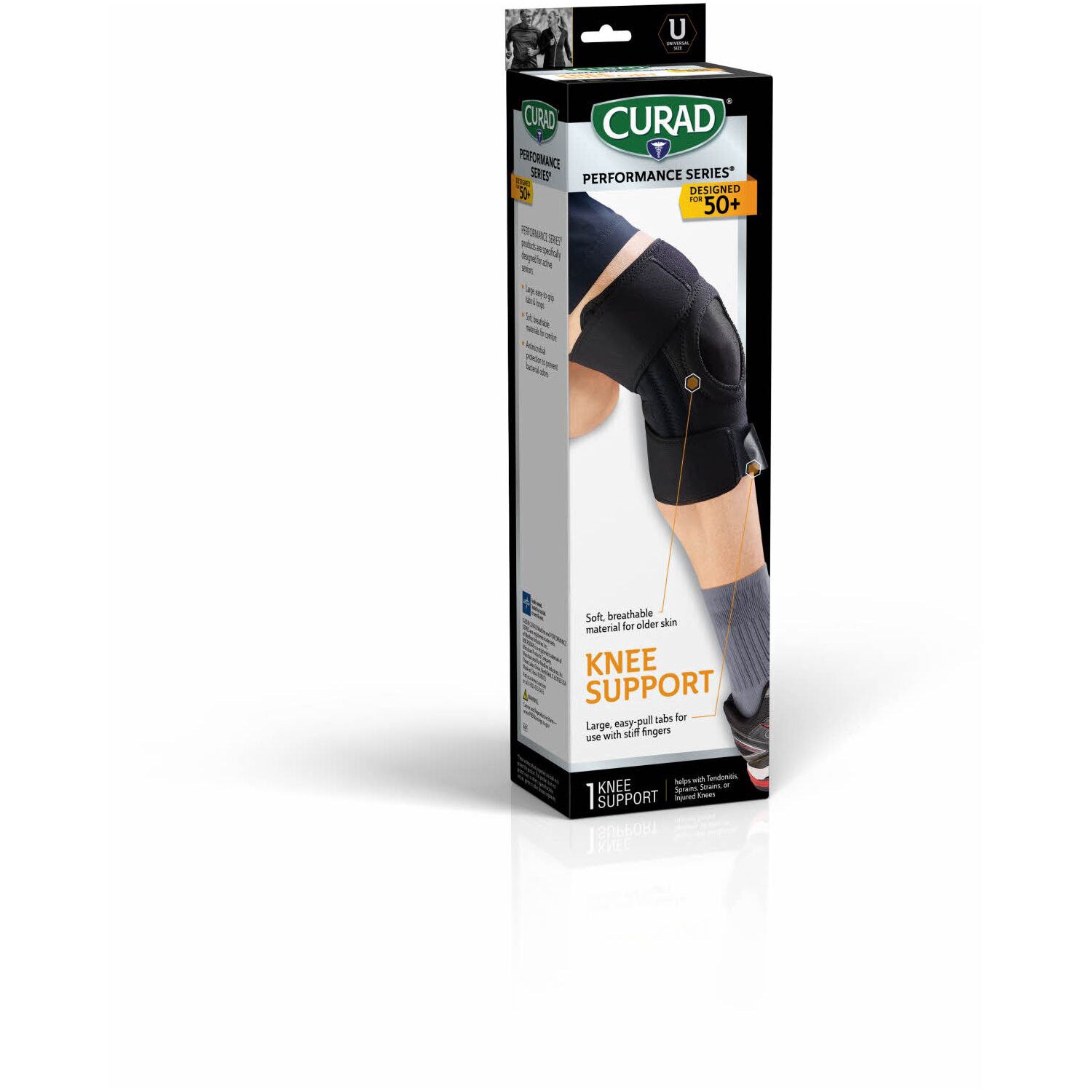slide 1 of 1, Curad + Knee Support With Side Stabilizers, 1 ct
