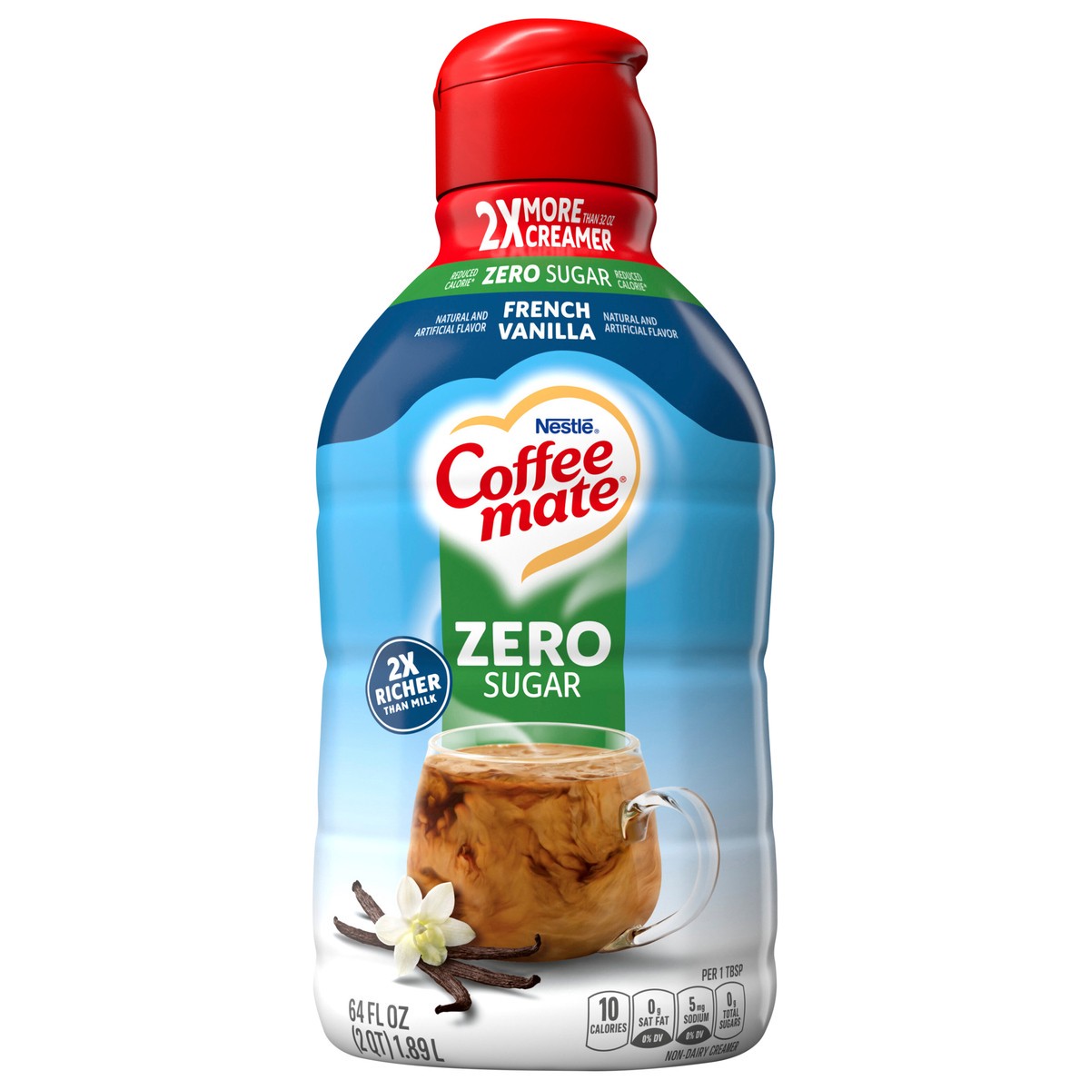 slide 1 of 7, Coffee-Mate Zero Sugar French Vanilla Liquid Coffee Creamer 64 fl oz., 64 fl oz