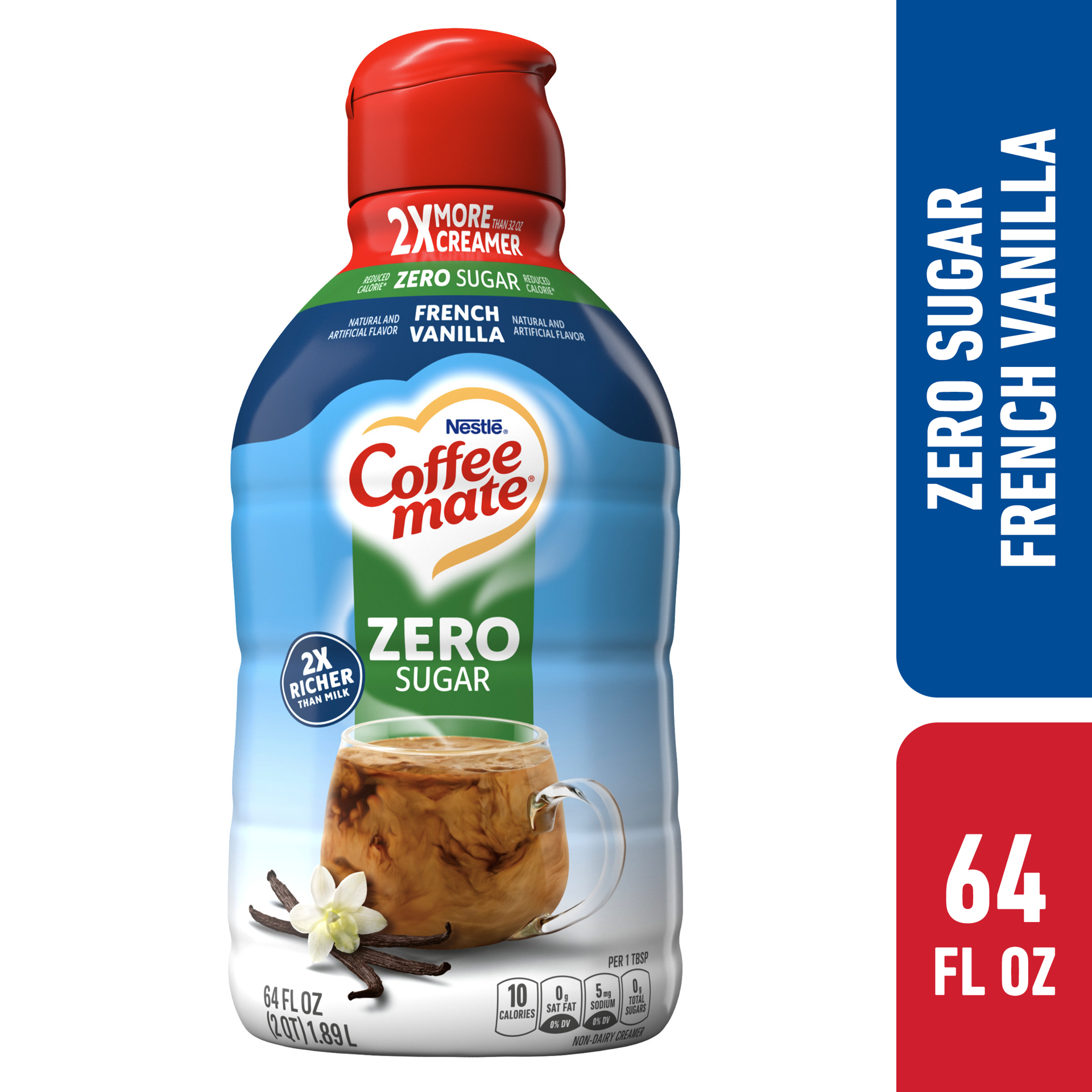 slide 1 of 7, Coffee mate Zero Sugar French Vanilla Liquid Coffee Creamer, 64 fl oz