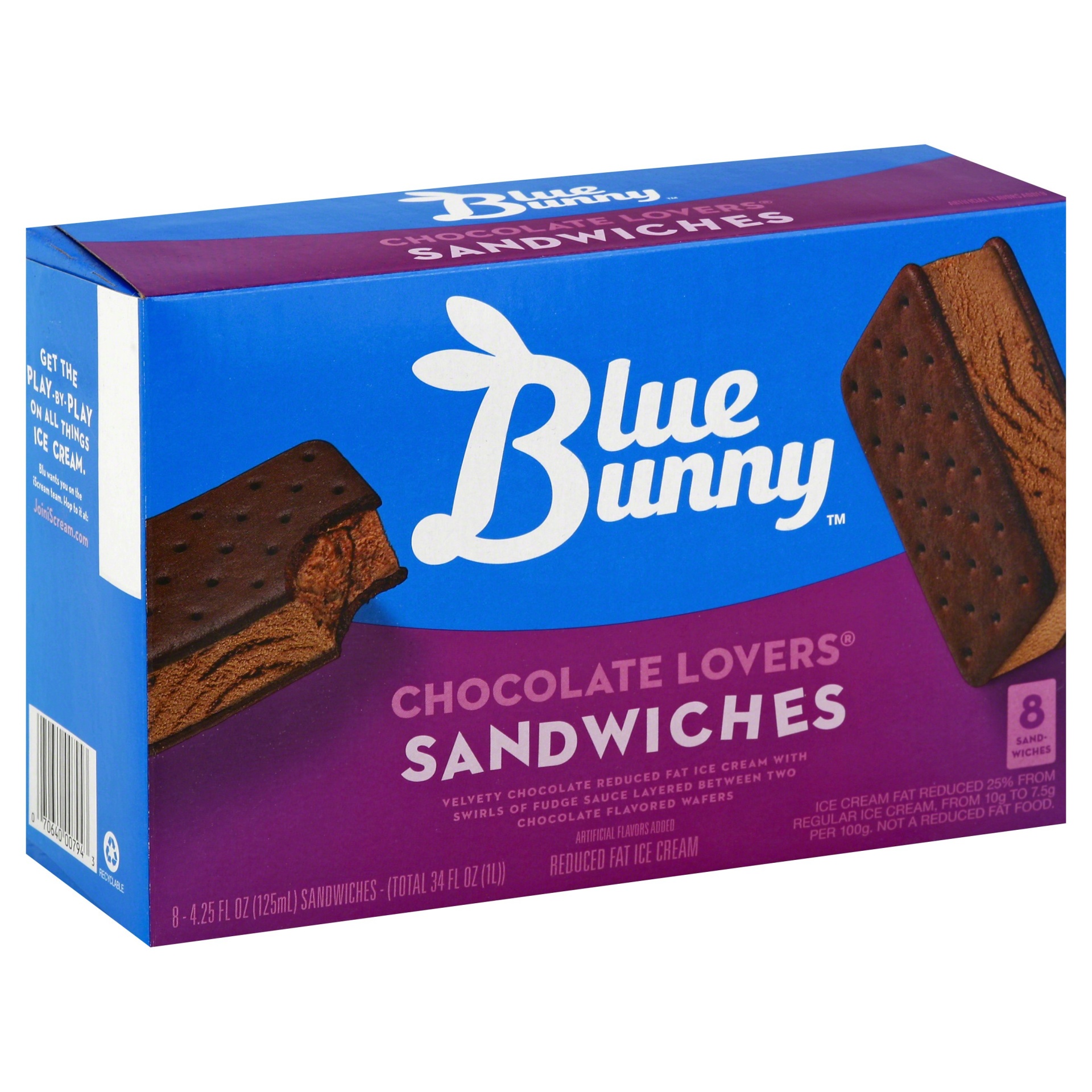 slide 1 of 8, Blue Bunny Chocolate Lovers Ice Cream Sandwiches, 8 ct