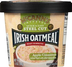 McCann's McCann''s Imported Apple Cinnamon Quick & Easy Steel Cut Irish Oatmeal, Kosher, 1.9 OZ Cup