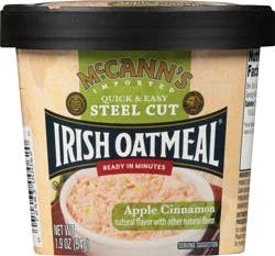McCann's McCann''s Imported Apple Cinnamon Quick & Easy Steel Cut Irish Oatmeal, Kosher, 1.9 OZ Cup