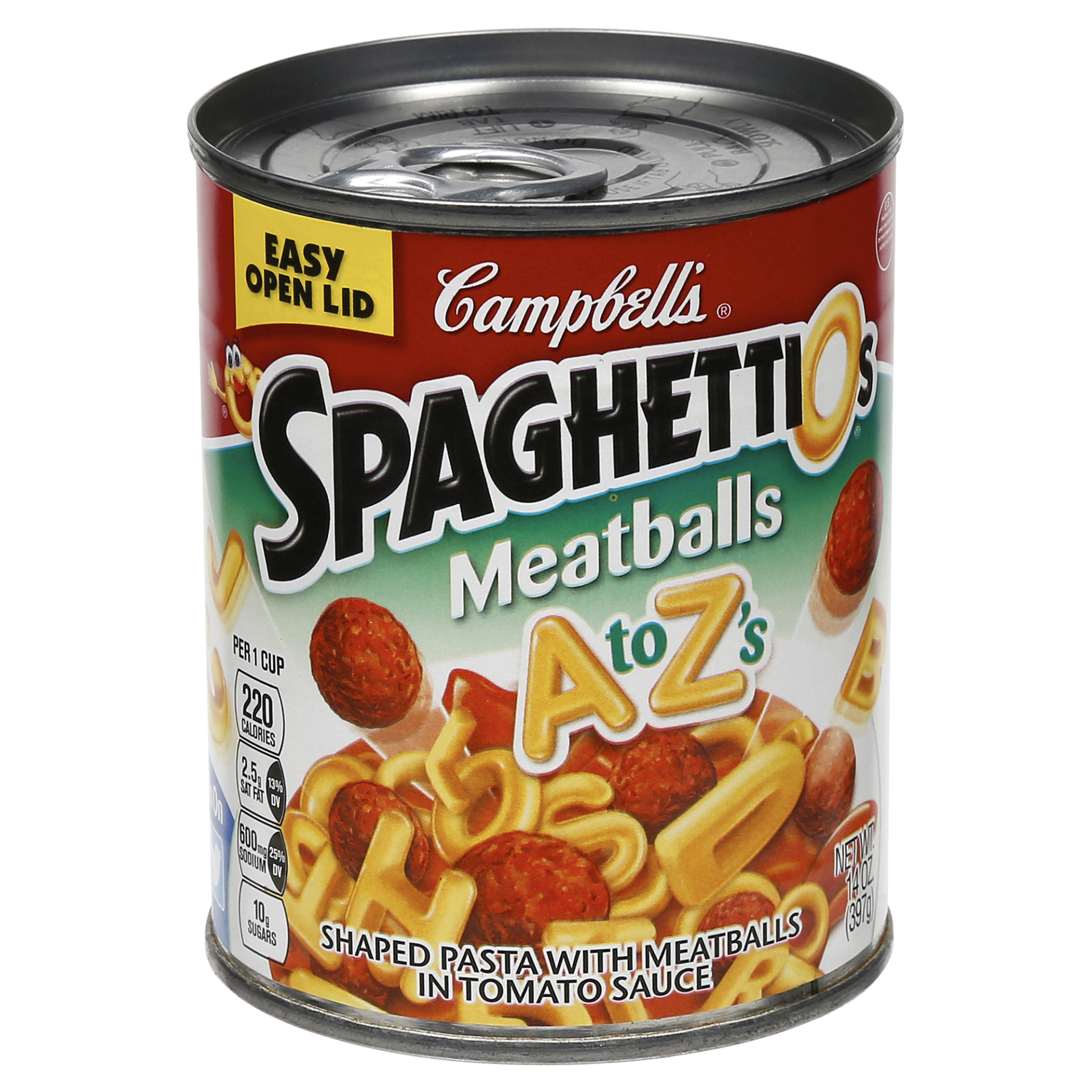 slide 1 of 1, Campbell's Spaghetti O's A-Z With Meatballs, 14 oz