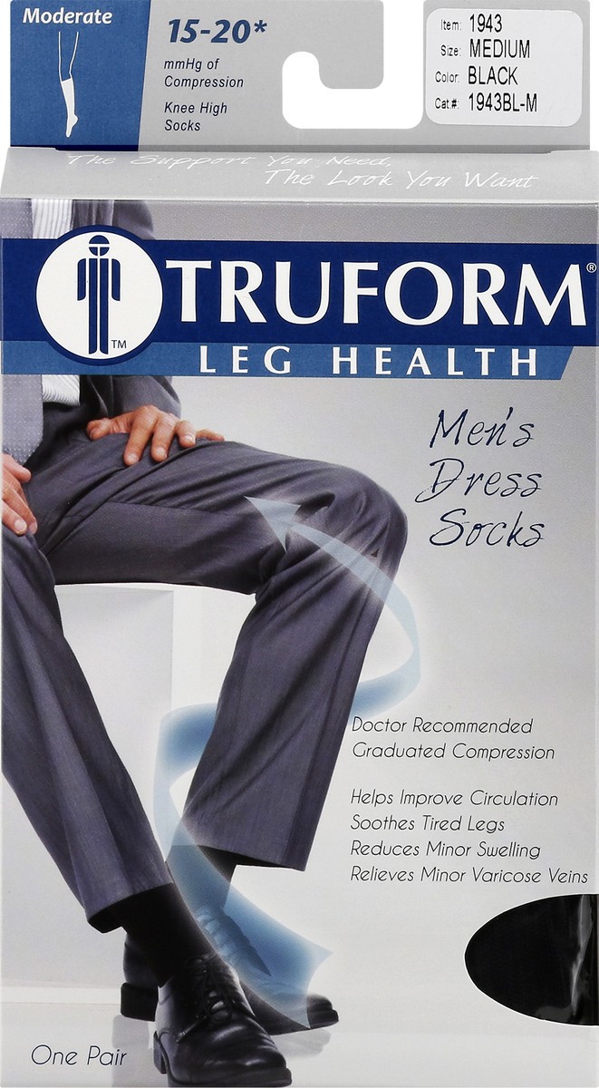 slide 2 of 11, TRUFORM Dress-Style Men's Socks Firm Support Black Medium, 1 pair