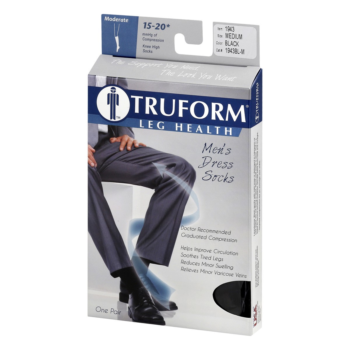 slide 5 of 11, TRUFORM Dress-Style Men's Socks Firm Support Black Medium, 1 pair