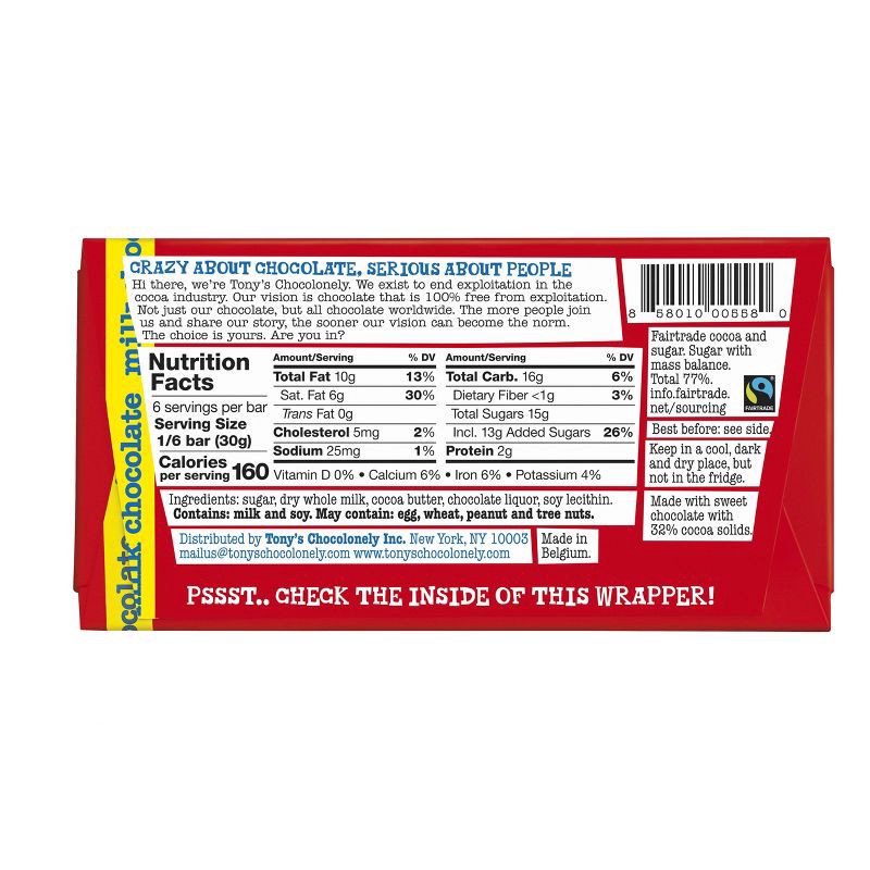slide 2 of 6, Tony's Chocolonely Tony's Milk Chocolate Candy Bar - 6.35oz, 6.35 oz