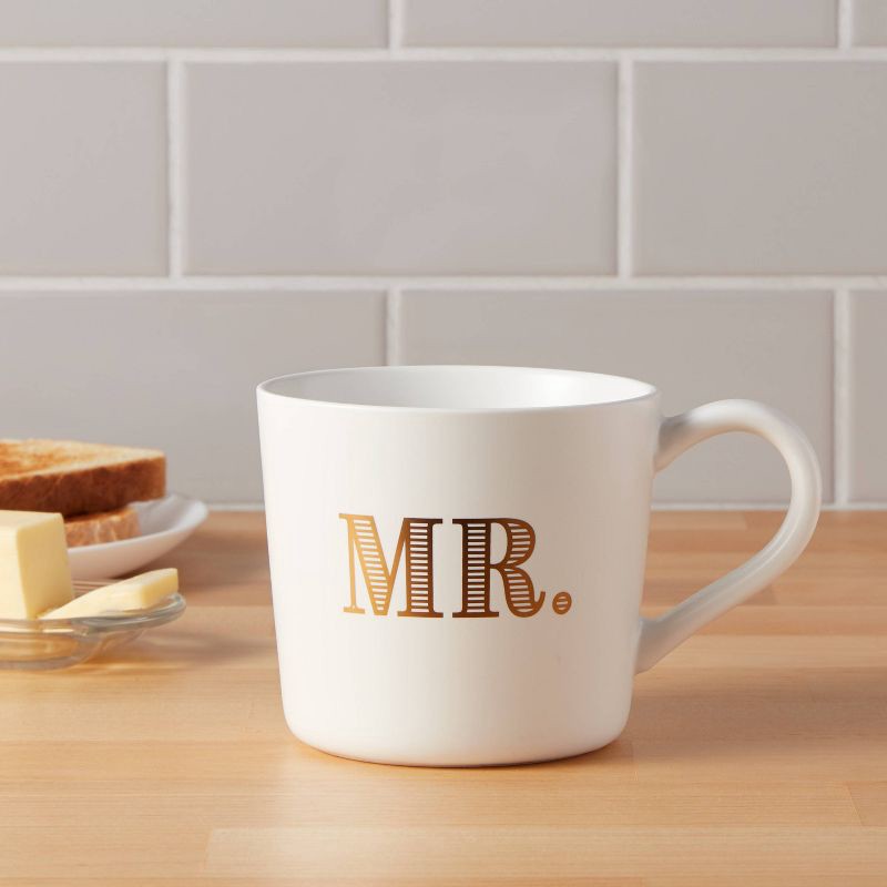 slide 2 of 3, 15oz Stoneware Mr. Mug - Threshold™: Traditional White Drinkware, Dishwasher & Microwave Safe, Wedding Gift Idea, 15 oz