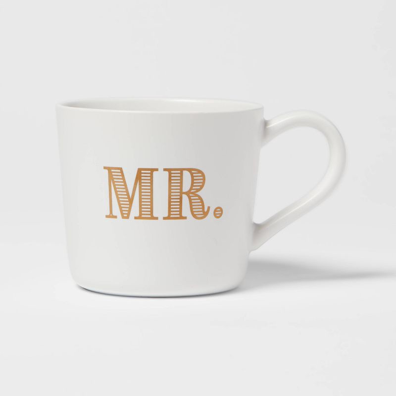 slide 1 of 3, 15oz Stoneware Mr. Mug - Threshold™: Traditional White Drinkware, Dishwasher & Microwave Safe, Wedding Gift Idea, 15 oz