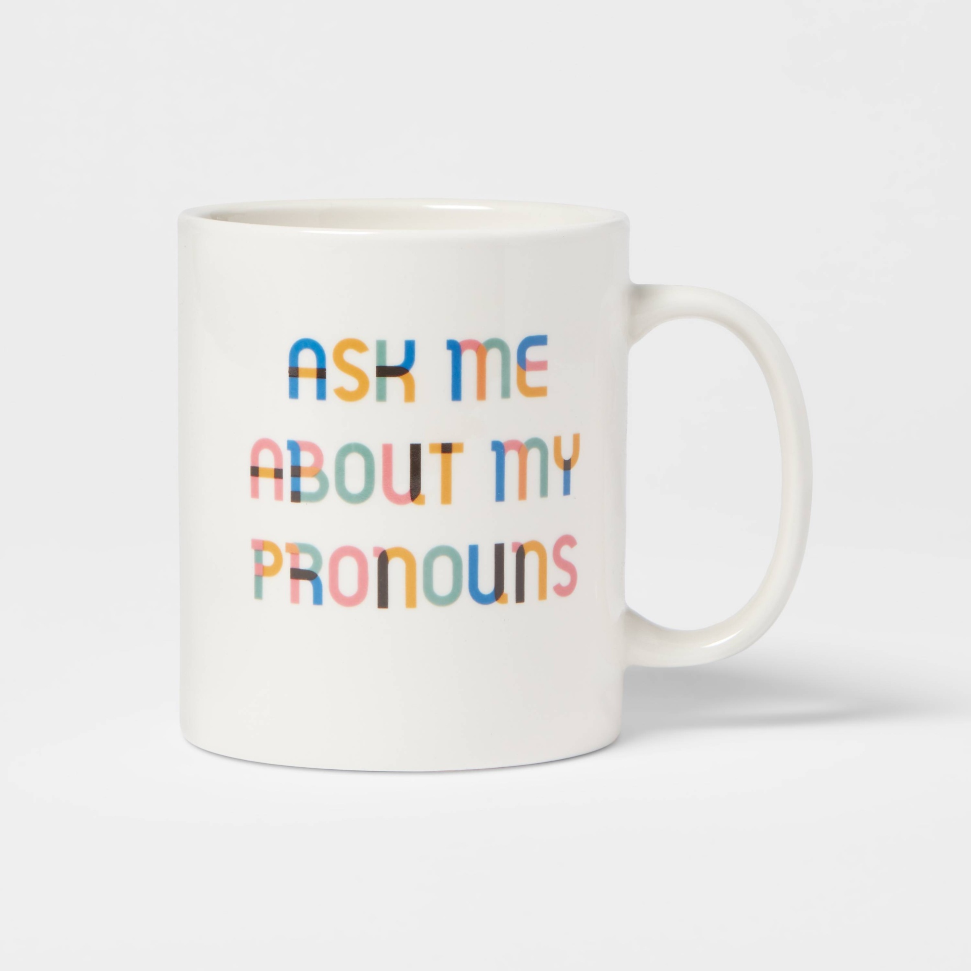 slide 1 of 3, 15oz Stoneware Ask Me About My Pronouns Mug - Room Essentials, 15 oz