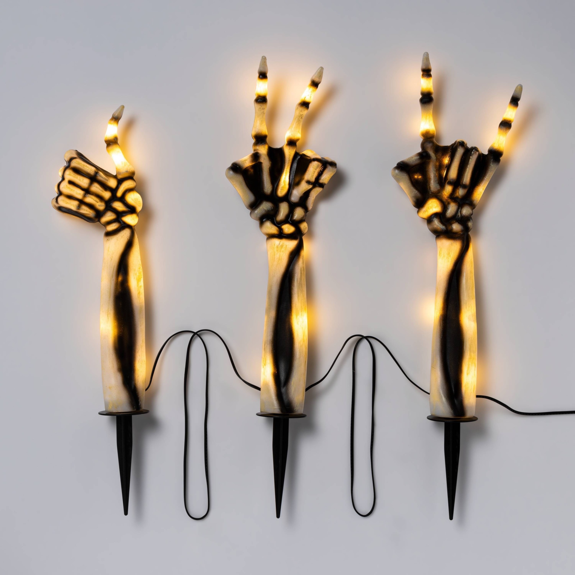 slide 1 of 3, 3ct LED Skeleton Hands Halloween Novelty Path Stake Lights White - Hyde & EEK! Boutique, 3 ct