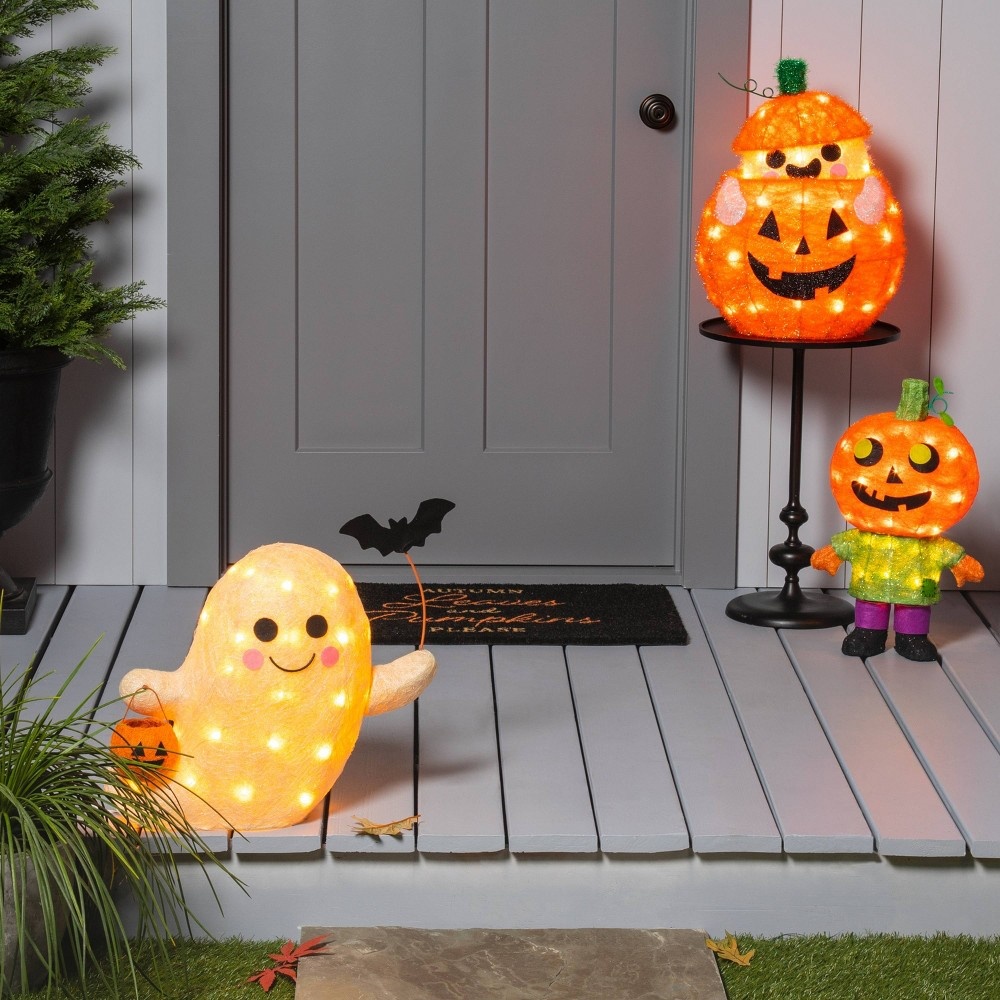 slide 2 of 4, Light Up Moving Tinsel Ghost in Pumpkin Incandescent Halloween Novelty Sculpture Light - Hyde & EEK! Boutique, 1 ct