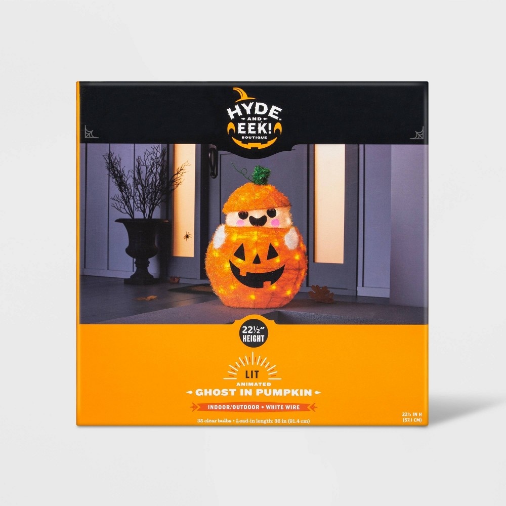 slide 4 of 4, Light Up Moving Tinsel Ghost in Pumpkin Incandescent Halloween Novelty Sculpture Light - Hyde & EEK! Boutique, 1 ct