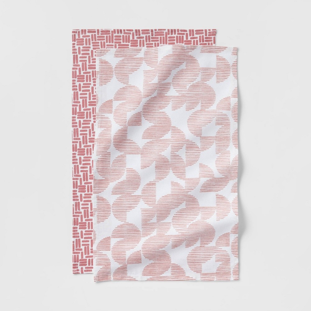 slide 3 of 3, 2pk Cotton Geometric Kitchen Towels Pink - Room Essentials, 2 ct