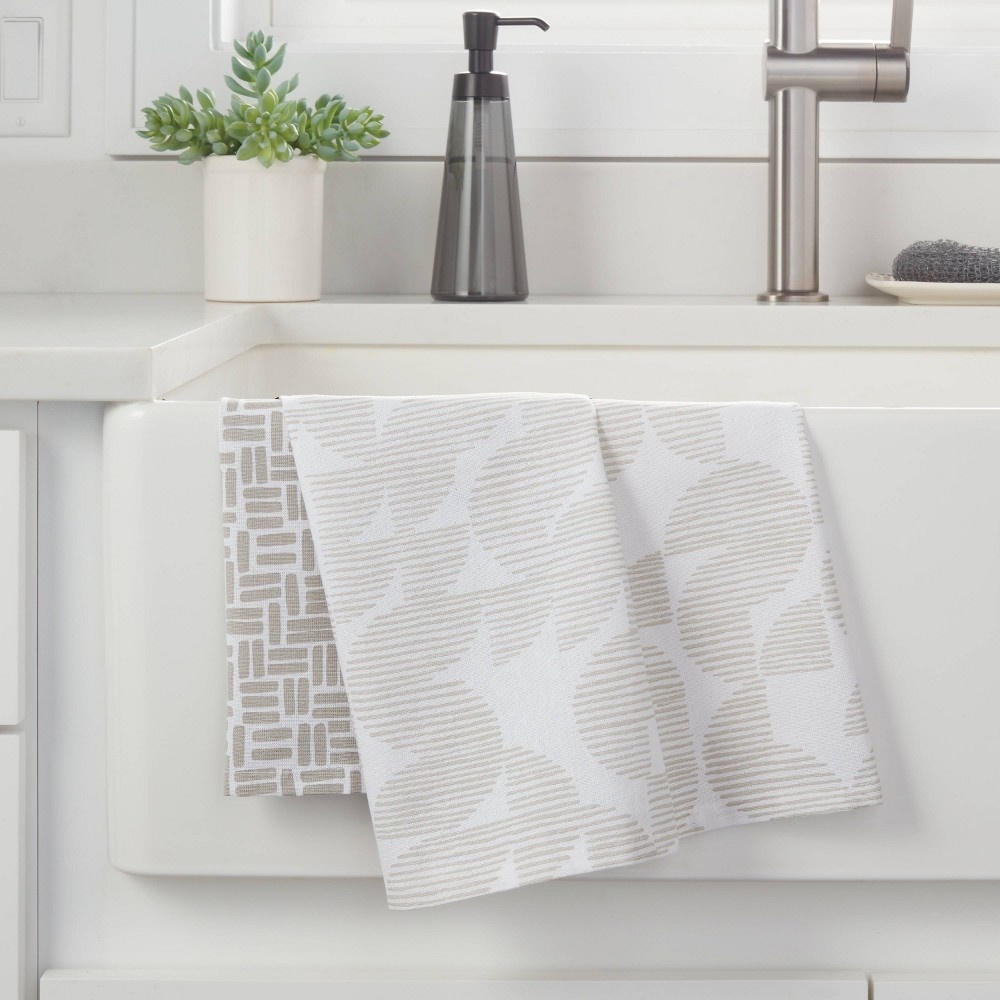 slide 2 of 3, 2pk Cotton Geometric Kitchen Towels Gray - Room Essentials, 2 ct