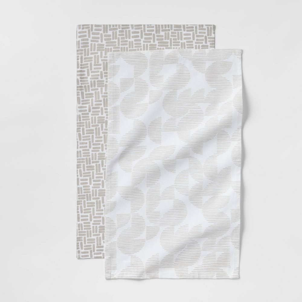 slide 3 of 3, 2pk Cotton Geometric Kitchen Towels Gray - Room Essentials, 2 ct