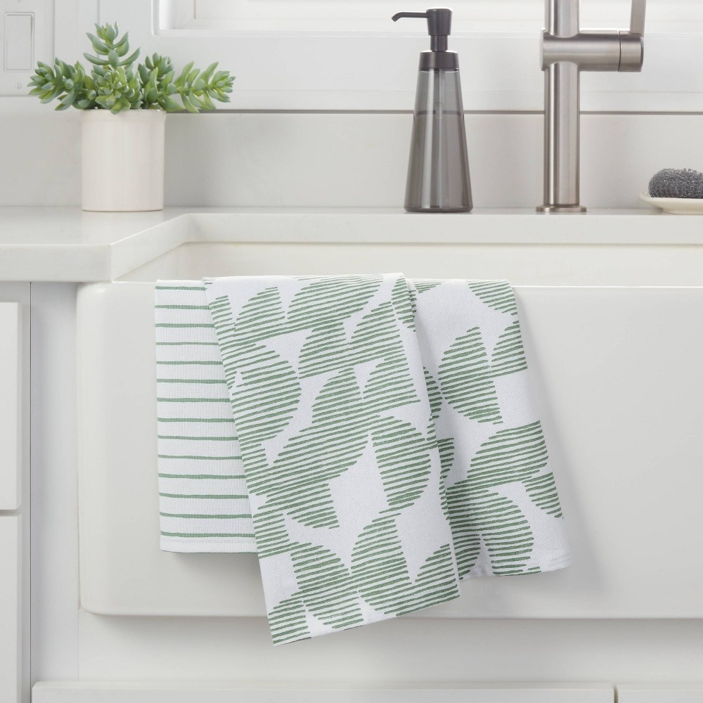 slide 2 of 3, 2pk Cotton Geometric Kitchen Towels Green - Room Essentials, 2 ct