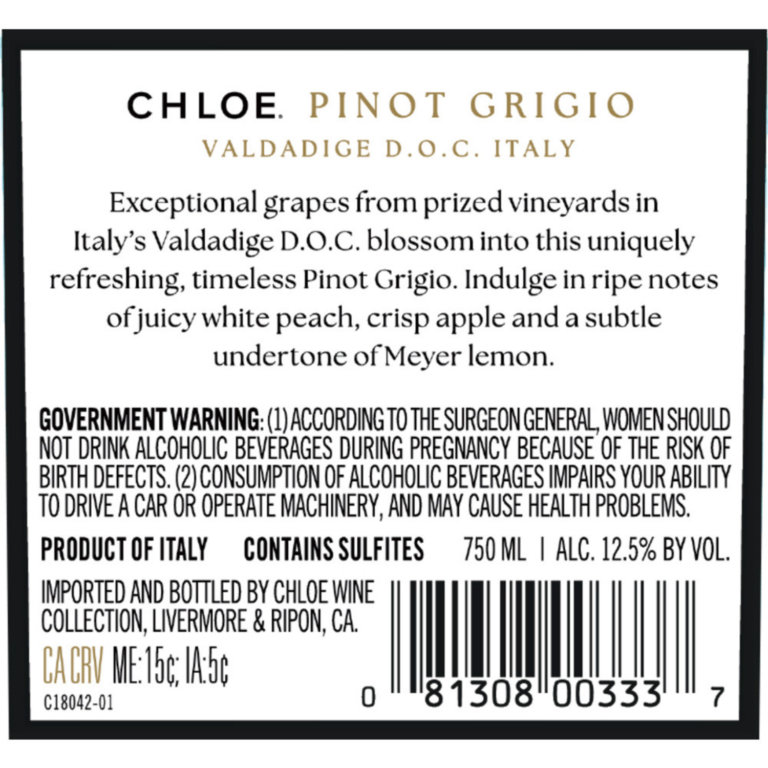 slide 7 of 8, Chloe Pinot Grigio, White Wine, 750ml, 750 ml