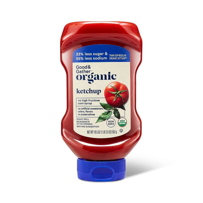 slide 1 of 3, Organic Ketchup Reduced Sugar and Sodium - 19.5oz - Good & Gather™, 19.5 oz