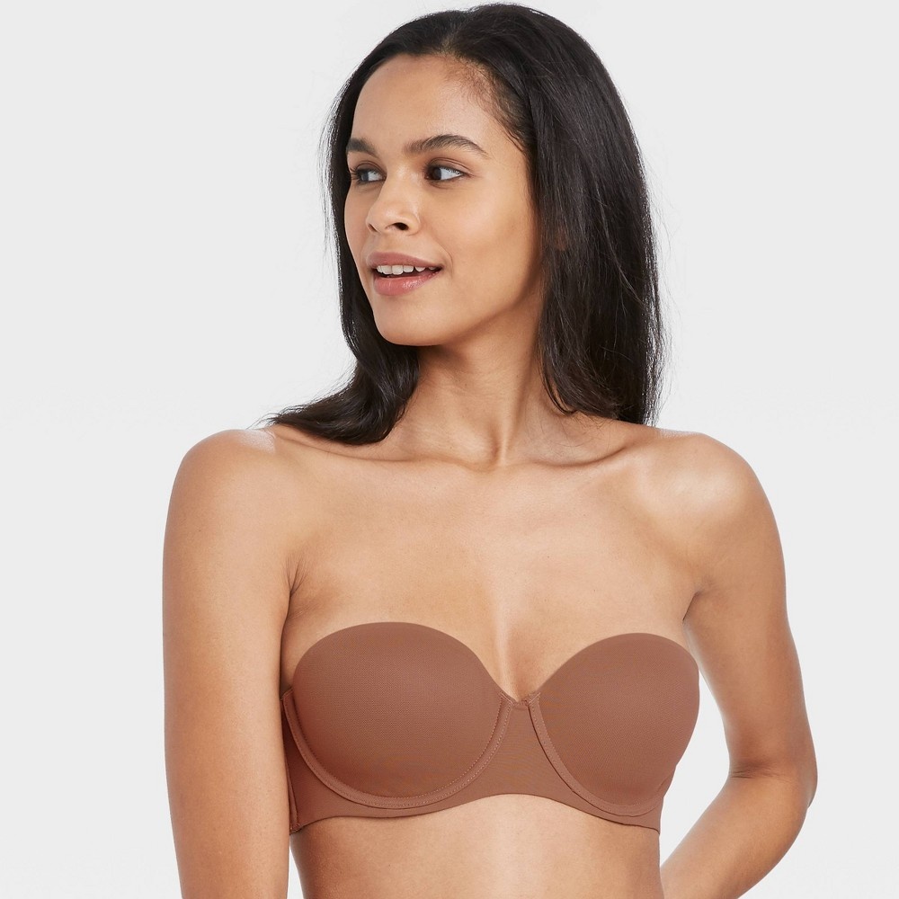 slide 3 of 4, Women's Lightly Lined Strapless Bra - Auden Caramel 36DDD, 1 ct