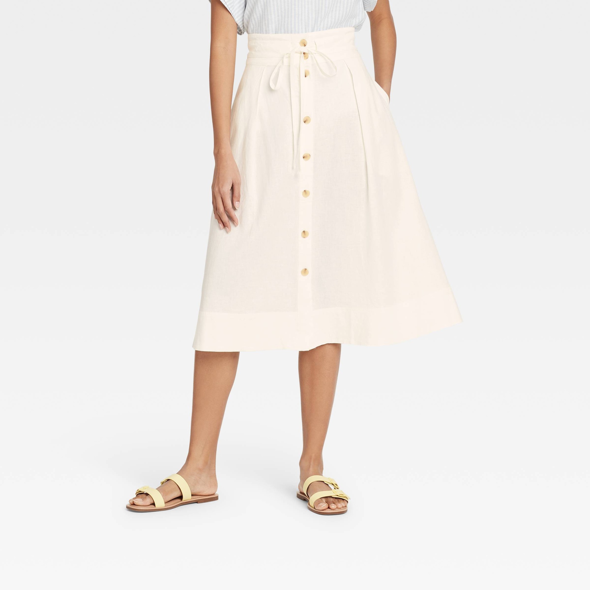 slide 1 of 3, Women's Midi A-Line Skirt - A New Day Cream XL, 1 ct