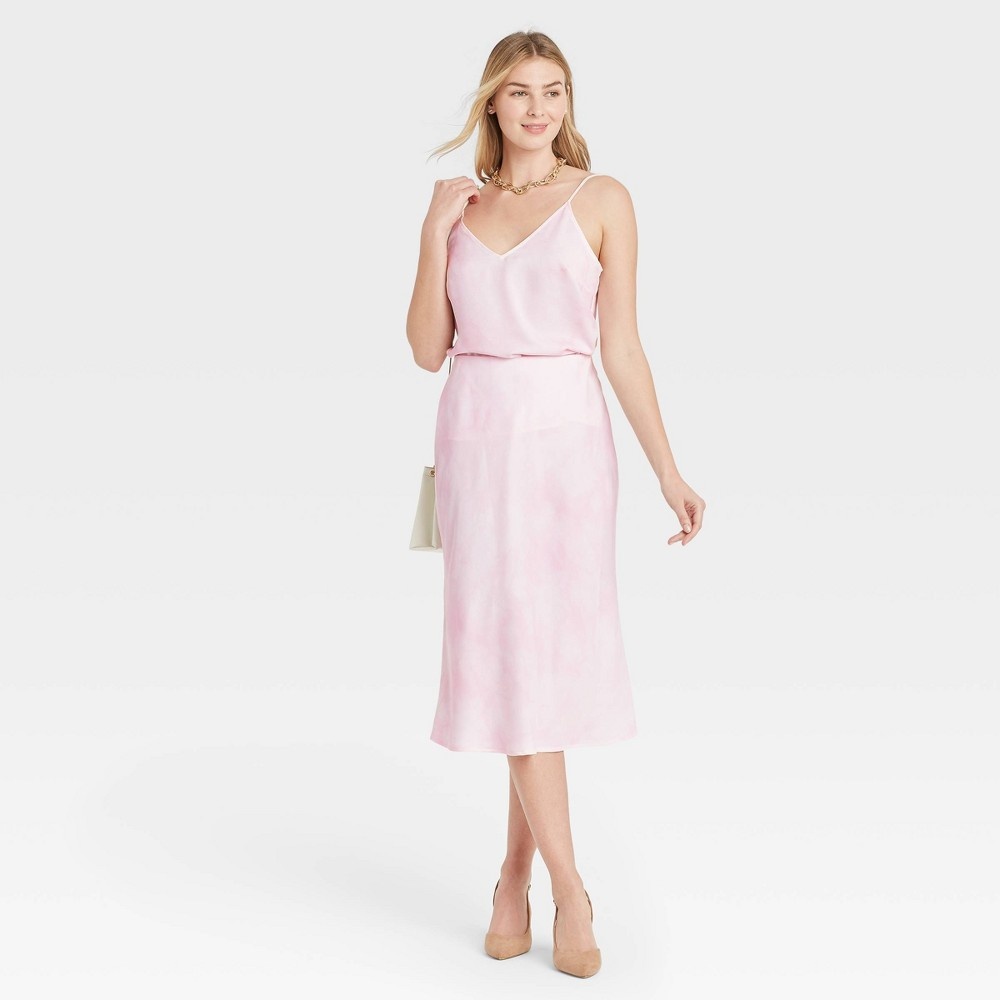 slide 3 of 3, Women's High-Rise Midi Slip A-Line Skirt - A New Day Pink XS, 1 ct