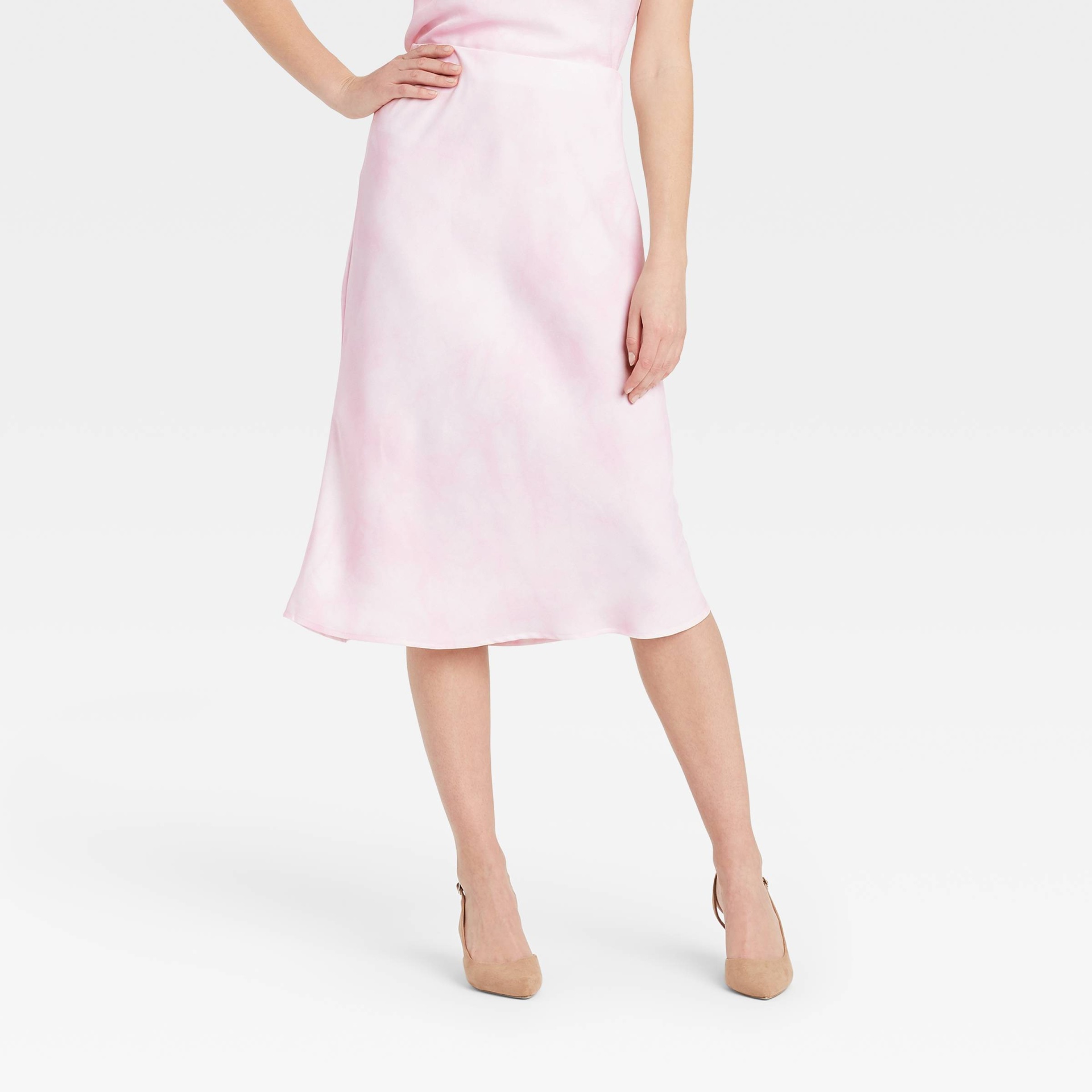 slide 1 of 3, Women's High-Rise Midi Slip A-Line Skirt - A New Day Pink XS, 1 ct