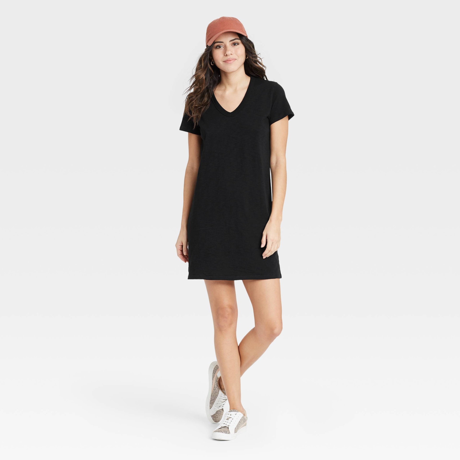 Women s Short Sleeve T Shirt Dress Universal Thread Black L 1 ct