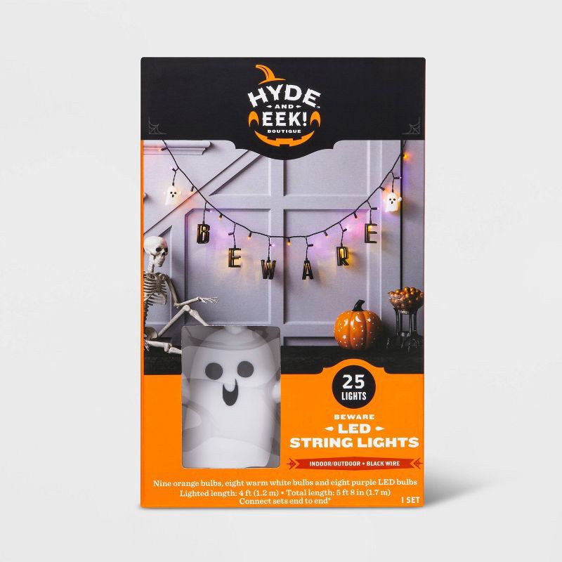 slide 3 of 3, 25ct LED "Beware" Halloween String Lights Orange/Purple/White - Hyde & EEK! Boutique™, 25 ct