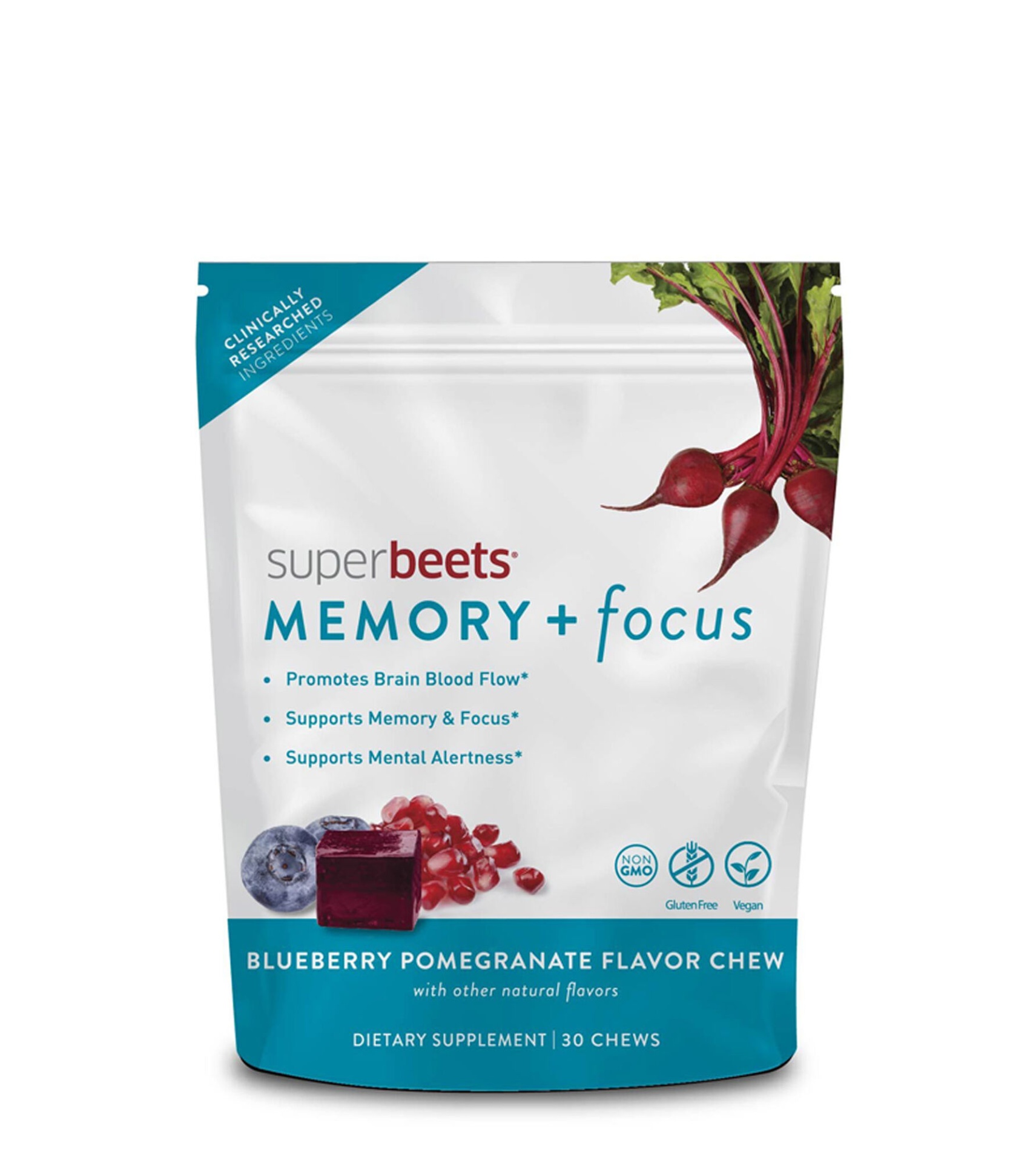 slide 1 of 1, SuperBeets Memory + Focus - Blueberry Pomegranate, 30 ct