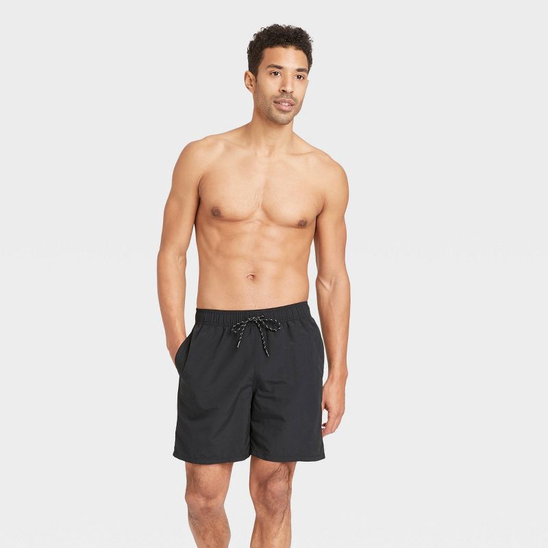 slide 3 of 3, Men's 7" Swim Trunks - Goodfellow & Co™ Black XXL: Quick Dry, UPF 50+, Mesh Liner, Adjustable Waistband, Twill Fabric, 1 ct