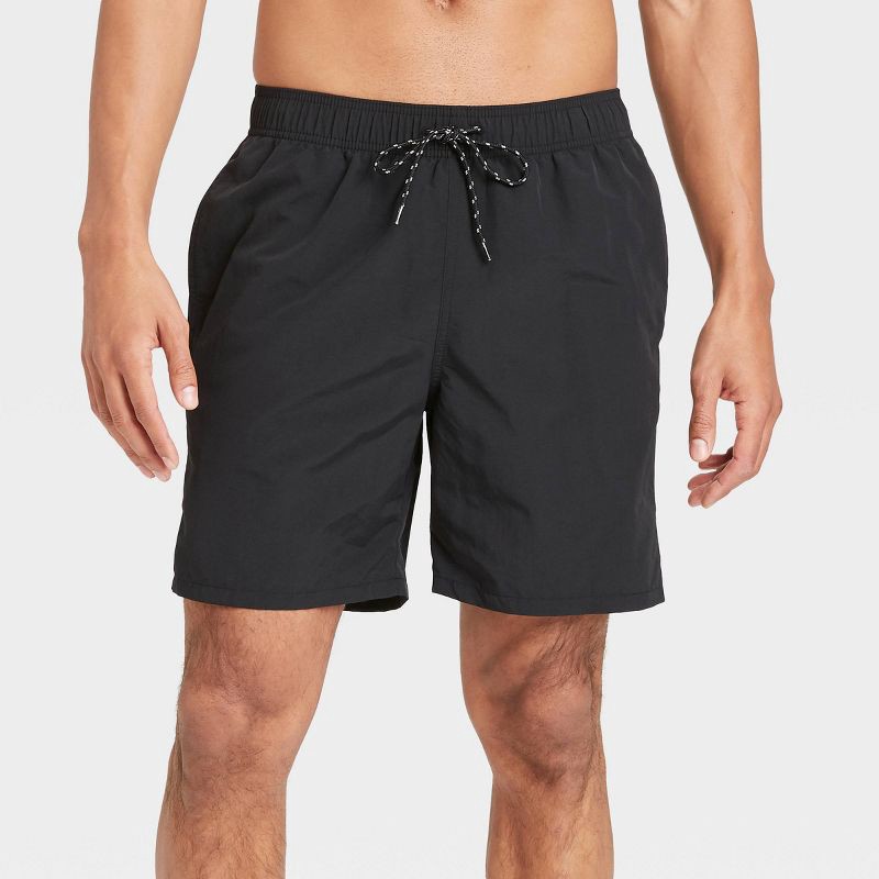 slide 1 of 3, Men's 7" Swim Trunks - Goodfellow & Co™ Black XXL: Quick Dry, UPF 50+, Mesh Liner, Adjustable Waistband, Twill Fabric, 1 ct
