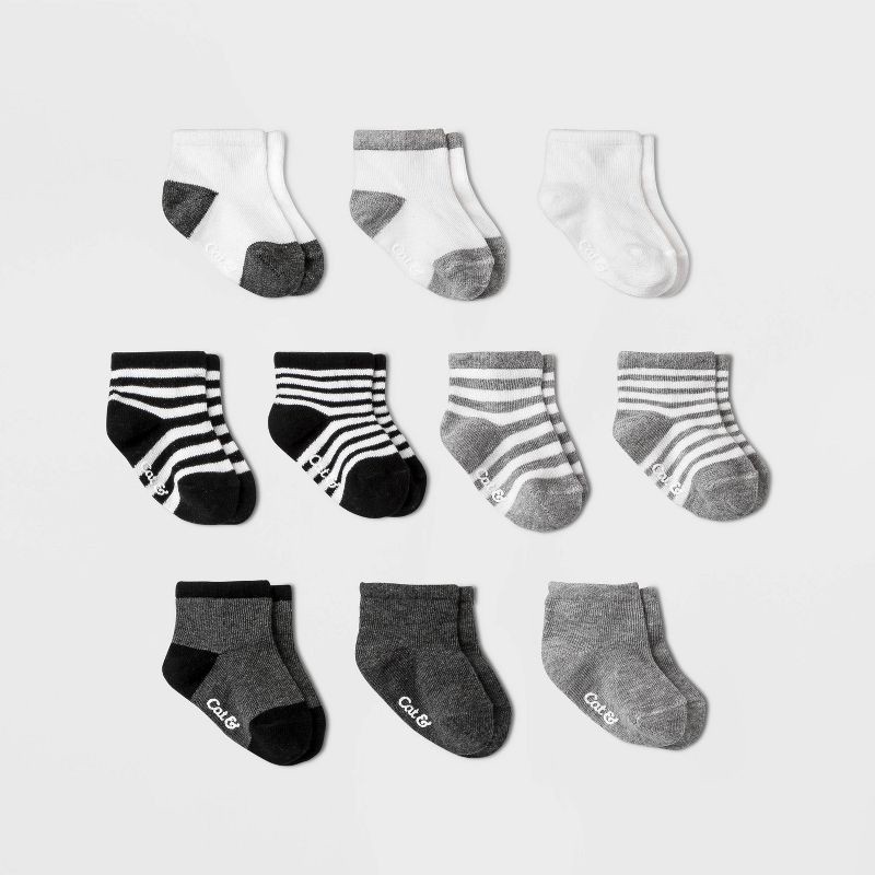 slide 1 of 1, Baby Boys' 10pk Ankle Socks - Cat & Jack™ Black/Gray 6-12M, 10 ct