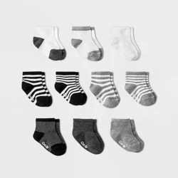 Baby Boys' 10pk Ankle Socks - Cat & Jack™ Black/Gray 12-24M: Multi-Stripe Knit, Flat Seams